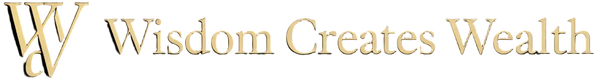 Wisdom Creates Wealth minimalist luxury logo with gold accents